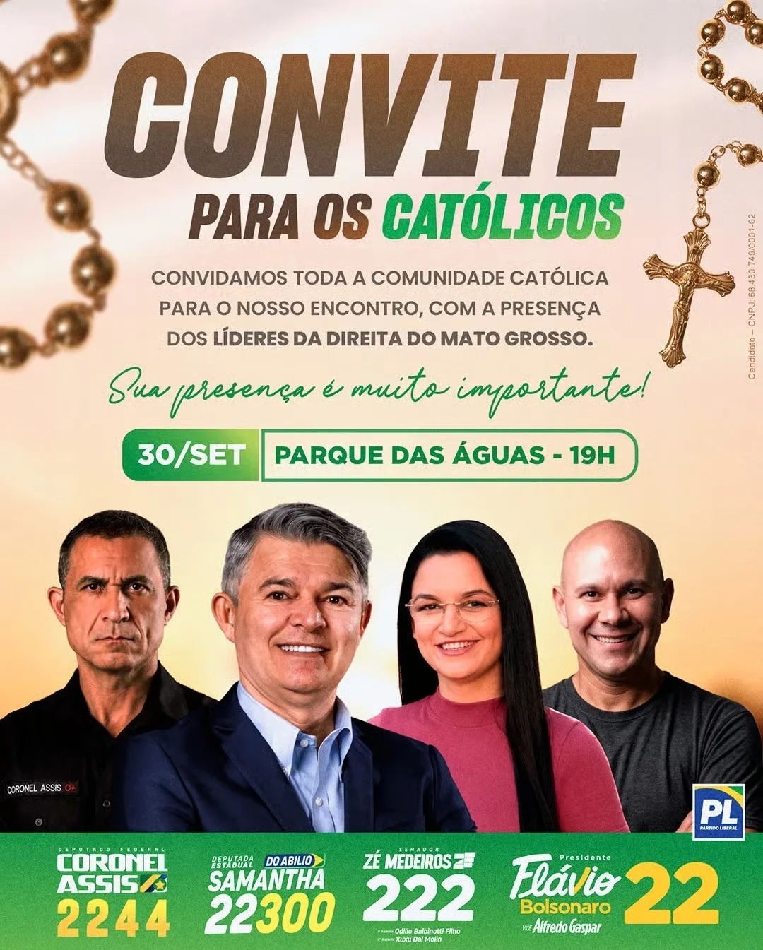 Encontro com católicos reúne nomes do PL no Parque das Águas nesta quarta (30)