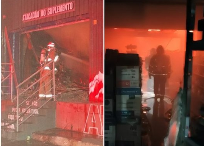 Fogo consome duas lojas no Despraiado e Bombeiros usam 100 mil litros de água